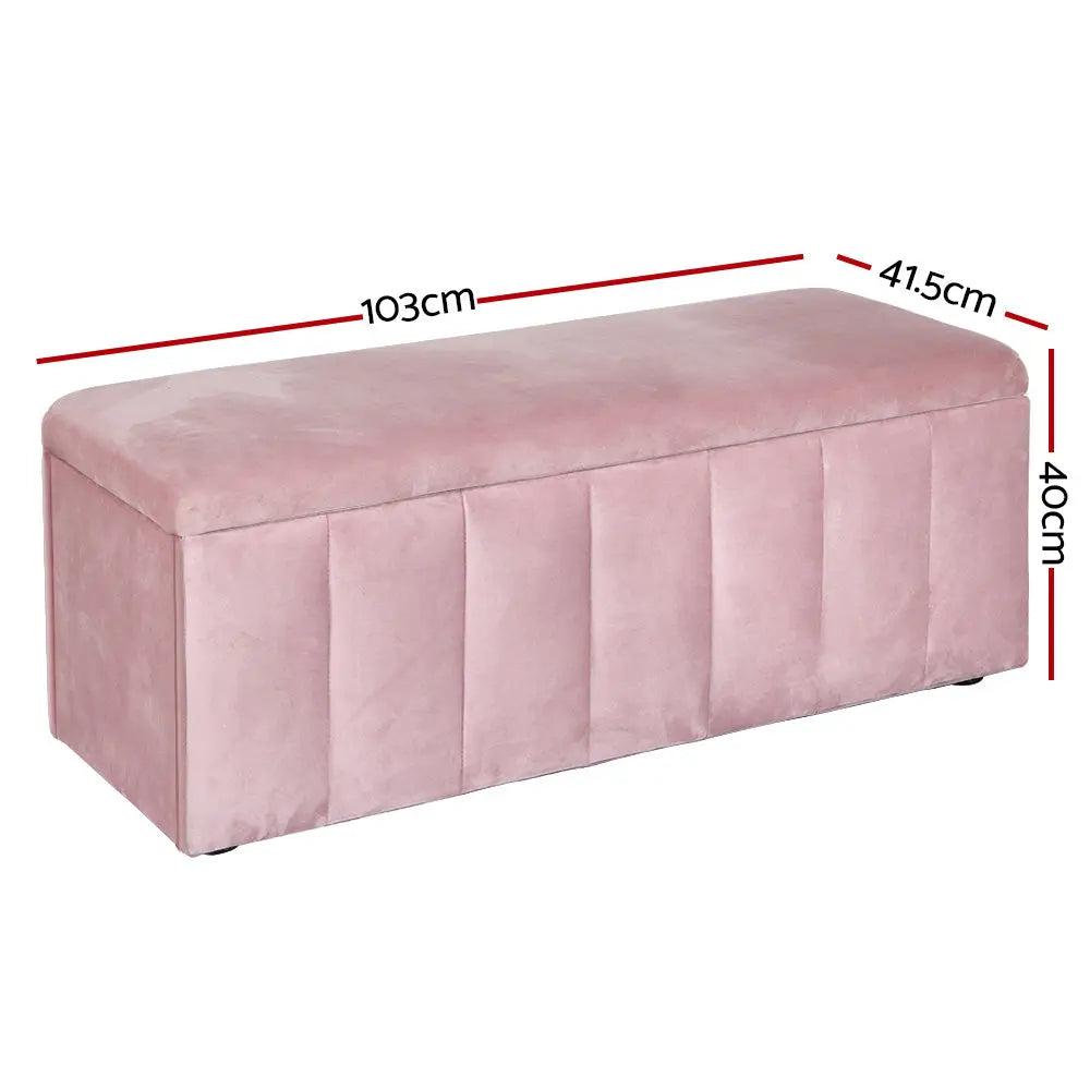 Artiss Storage Ottoman Blanket Box 103cm Velvet Pink - Chez Guru