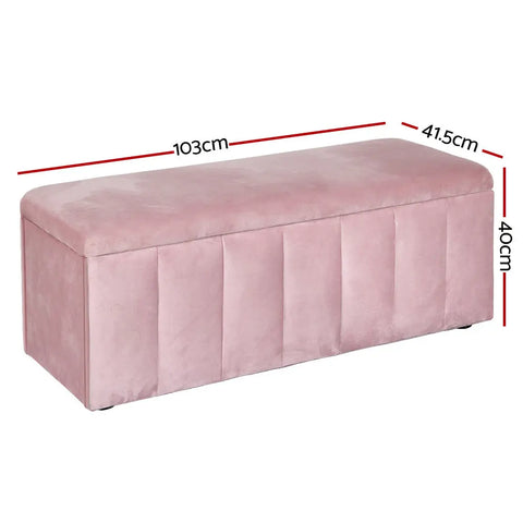 Artiss Storage Ottoman Blanket Box 103cm Velvet Pink - Chez Guru