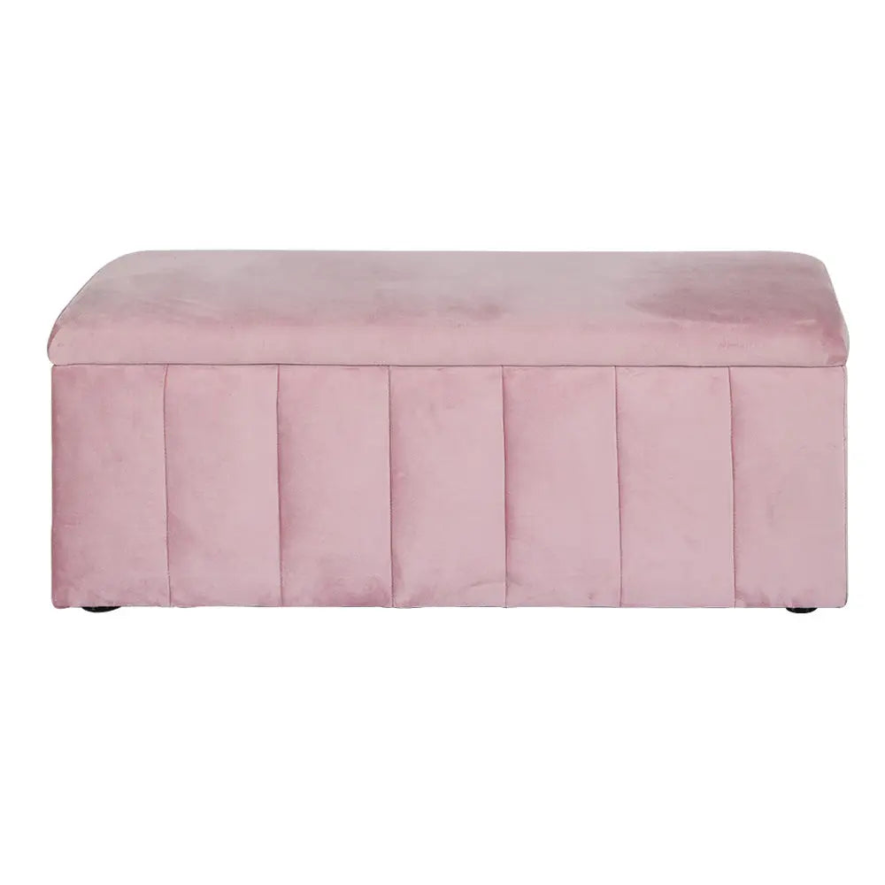 Artiss Storage Ottoman Blanket Box 103cm Velvet Pink - Chez Guru
