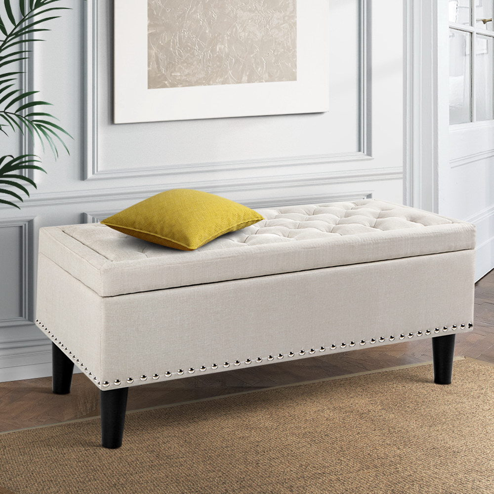 Artiss Storage Ottoman Blanket Box 96cm Linen Taupe Chez Guru