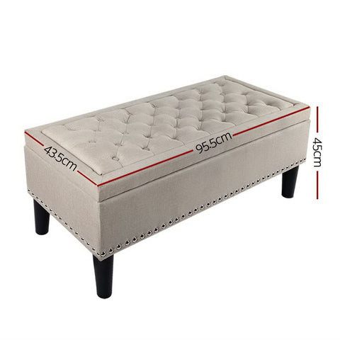 Artiss Storage Ottoman Blanket Box 96cm Linen Taupe Chez Guru