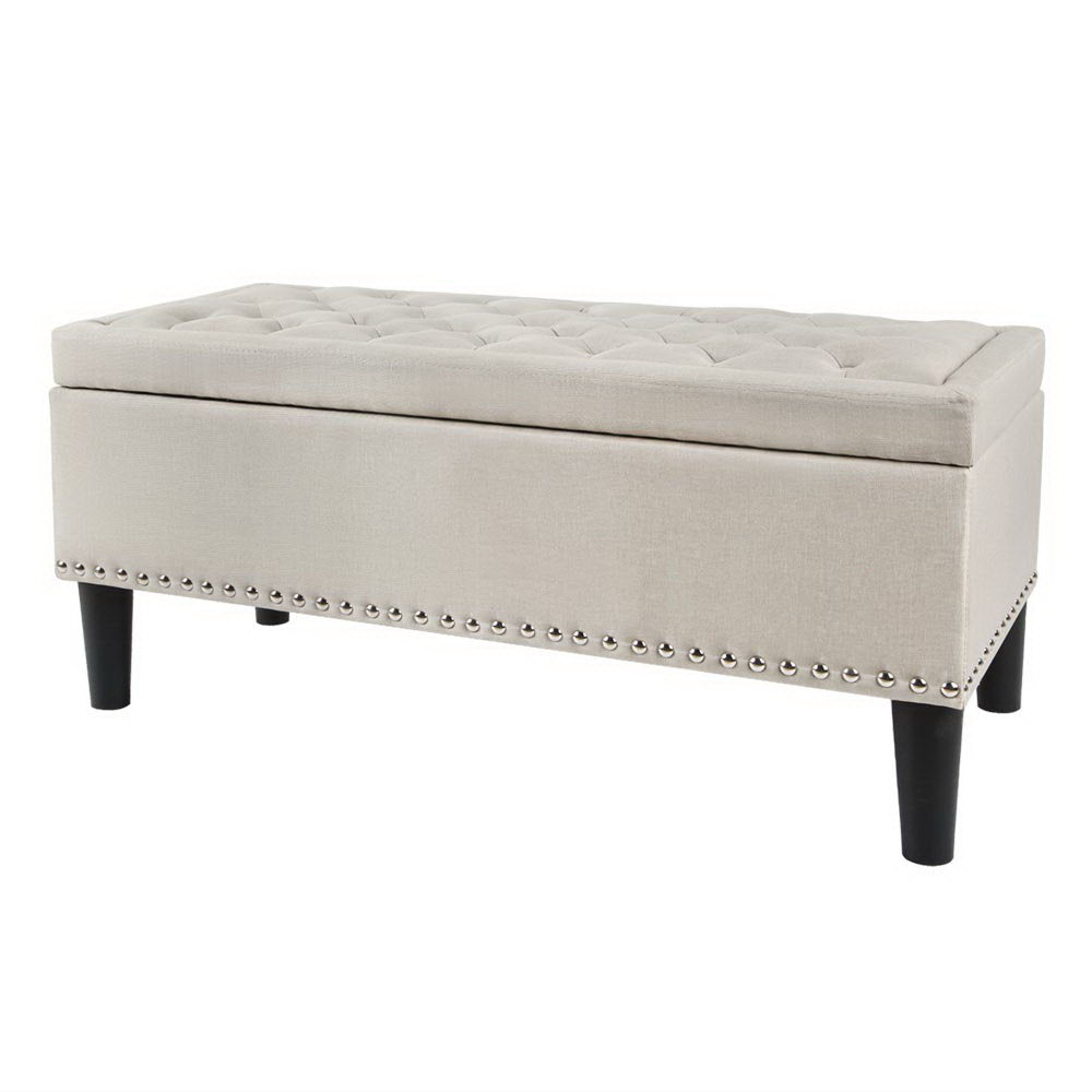Artiss Storage Ottoman Blanket Box 96cm Linen Taupe Chez Guru