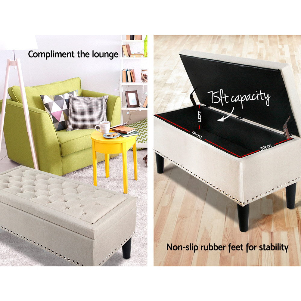 Artiss Storage Ottoman Blanket Box 96cm Linen Taupe Chez Guru