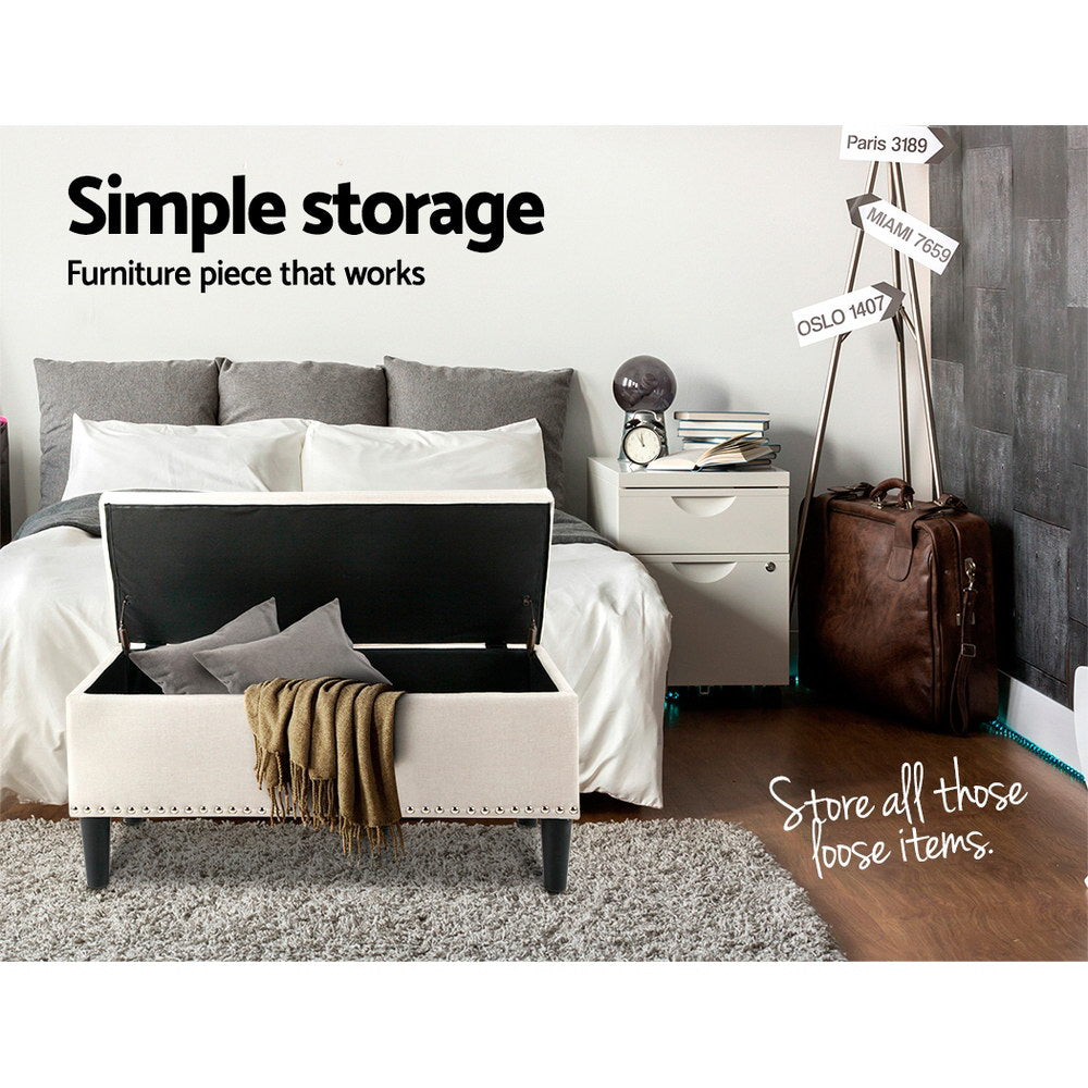 Artiss Storage Ottoman Blanket Box 96cm Linen Taupe Chez Guru