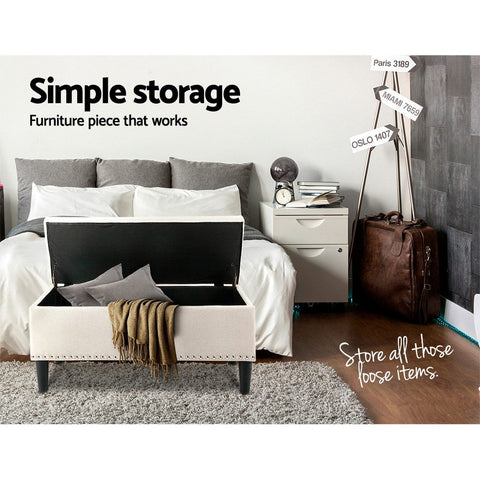 Artiss Storage Ottoman Blanket Box 96cm Linen Taupe Chez Guru