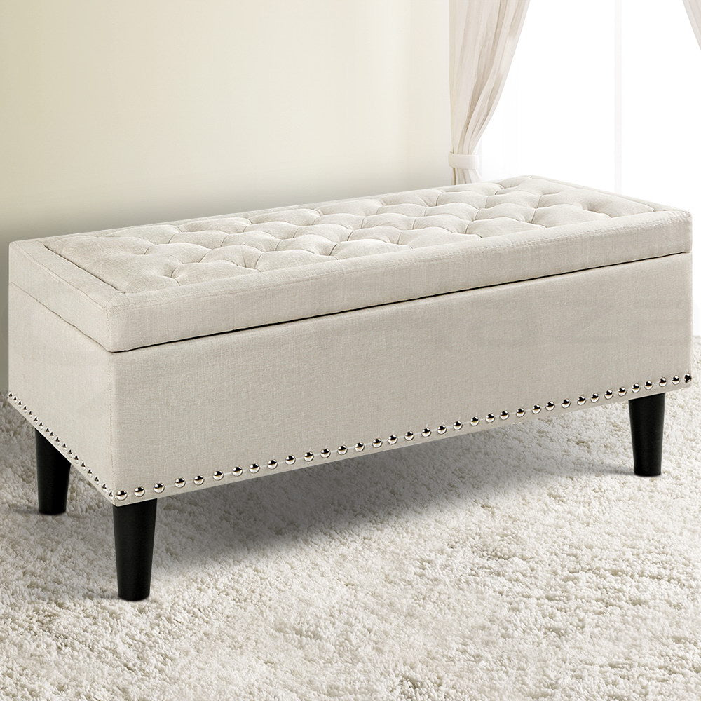 Artiss Storage Ottoman Blanket Box 96cm Linen Taupe Chez Guru
