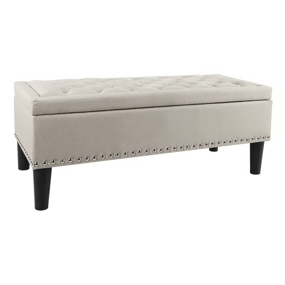 Artiss Storage Ottoman Blanket Box 96cm Linen Taupe Chez Guru