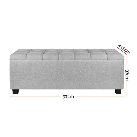 Artiss Storage Ottoman Blanket Box 97cm Button Linen Grey Chez Guru