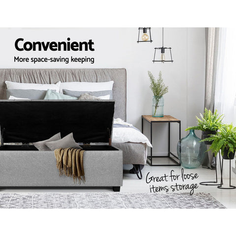 Artiss Storage Ottoman Blanket Box 97cm Button Linen Grey Chez Guru