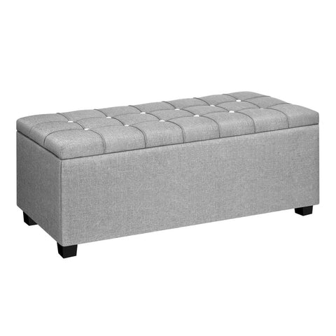 Artiss Storage Ottoman Blanket Box 97cm Button Linen Grey Chez Guru