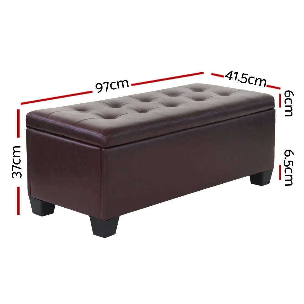 Artiss Storage Ottoman Blanket Box 97cm Leather Brown - Chez Guru
