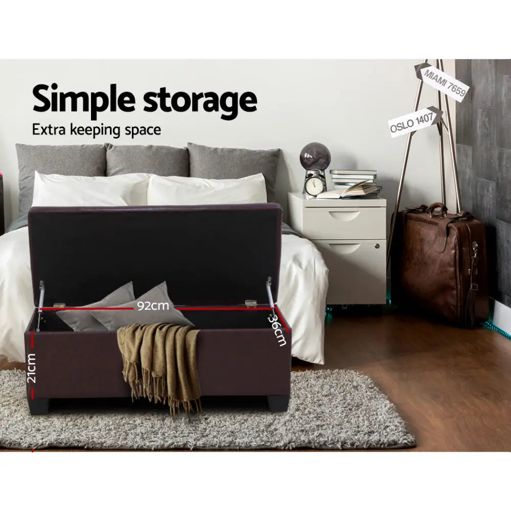 Artiss Storage Ottoman Blanket Box 97cm Leather Brown - Chez Guru