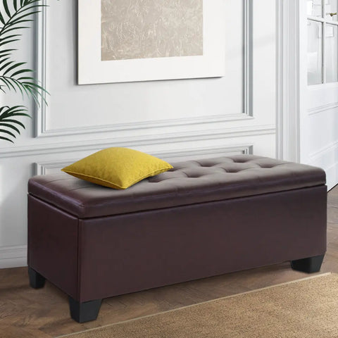 Artiss Storage Ottoman Blanket Box 97cm Leather Brown - Chez Guru