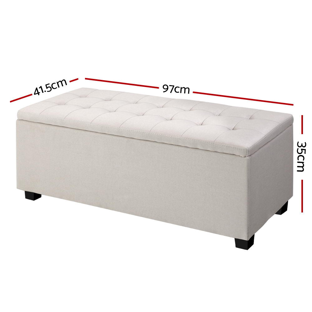 Artiss Storage Ottoman Blanket Box 97cm Linen Beige Chez Guru