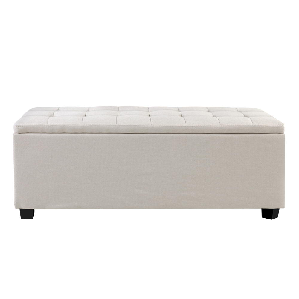 Artiss Storage Ottoman Blanket Box 97cm Linen Beige Chez Guru