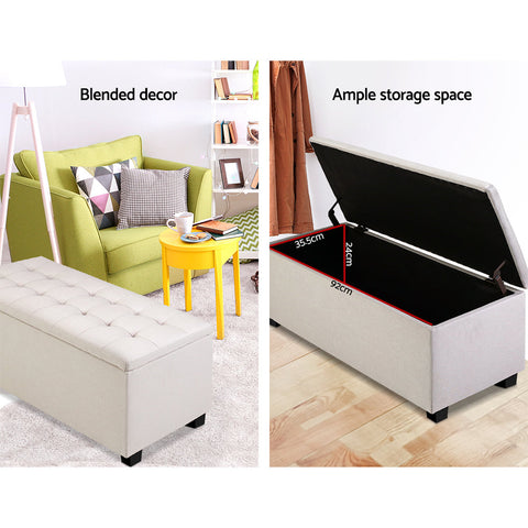 Artiss Storage Ottoman Blanket Box 97cm Linen Beige Chez Guru
