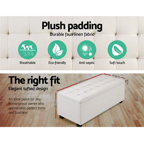 Artiss Storage Ottoman Blanket Box 97cm Linen Beige Chez Guru