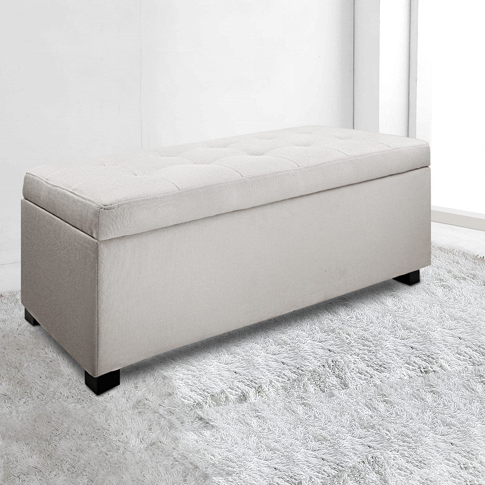 Artiss Storage Ottoman Blanket Box 97cm Linen Beige Chez Guru