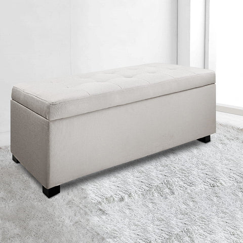 Artiss Storage Ottoman Blanket Box 97cm Linen Beige Chez Guru