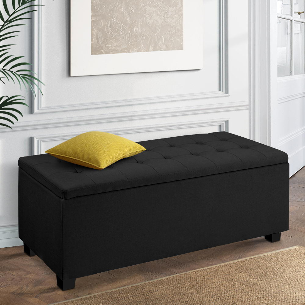 Artiss Storage Ottoman Blanket Box 97cm Linen Black Chez Guru