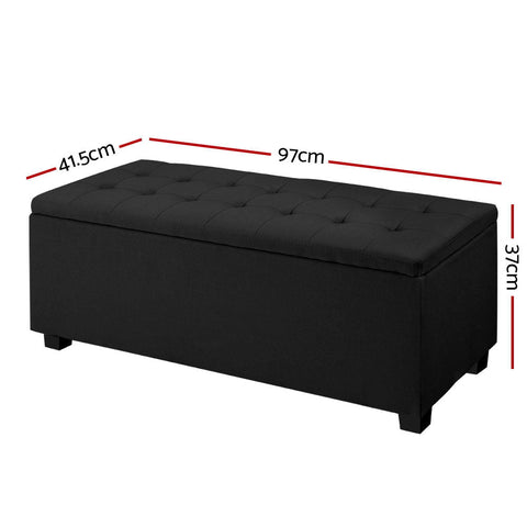 Artiss Storage Ottoman Blanket Box 97cm Linen Black Chez Guru