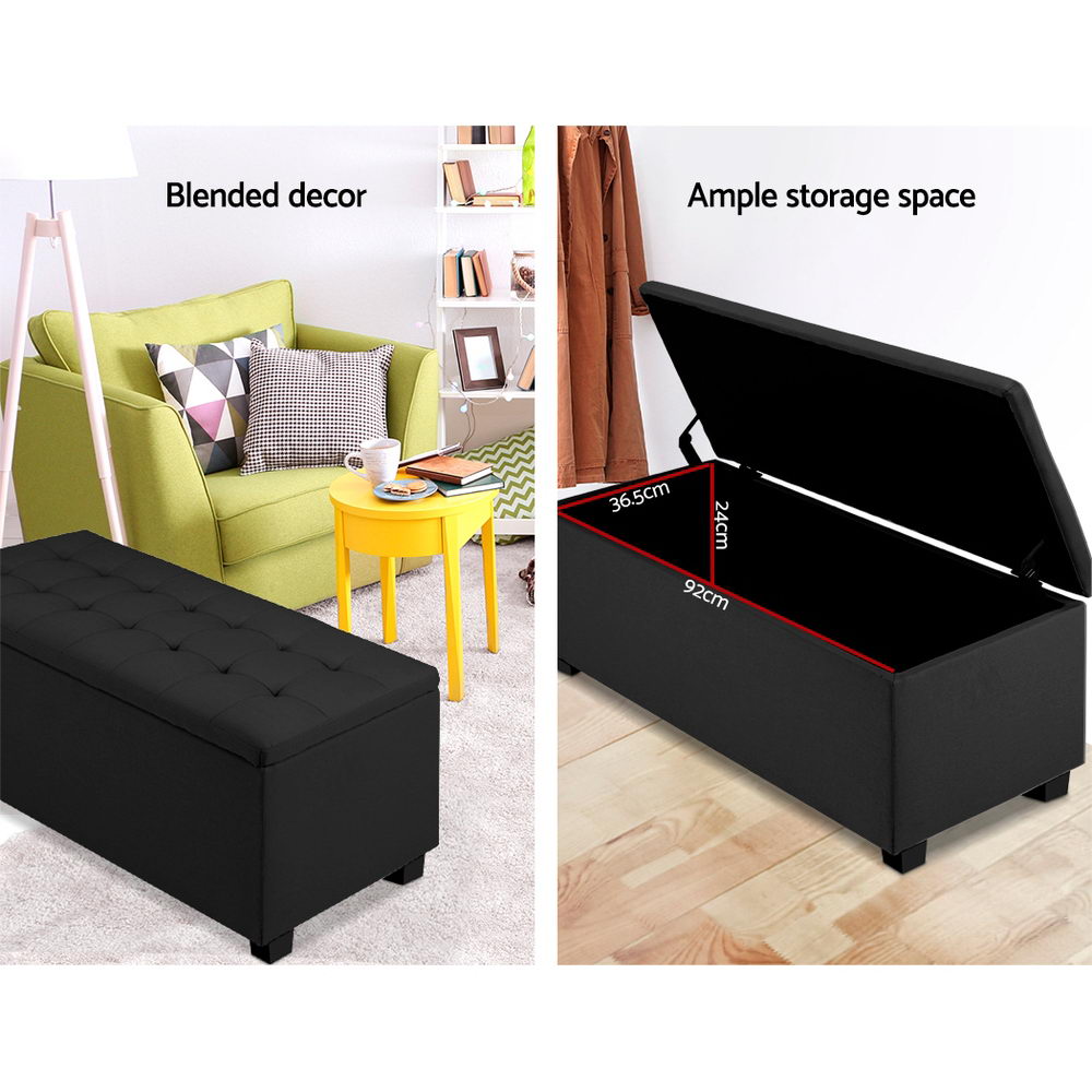 Artiss Storage Ottoman Blanket Box 97cm Linen Black Chez Guru