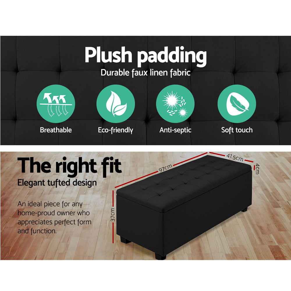 Artiss Storage Ottoman Blanket Box 97cm Linen Black Chez Guru
