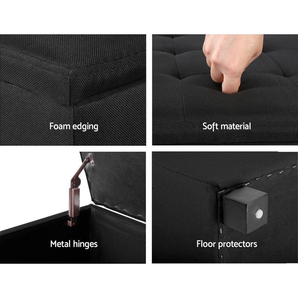 Artiss Storage Ottoman Blanket Box 97cm Linen Black Chez Guru