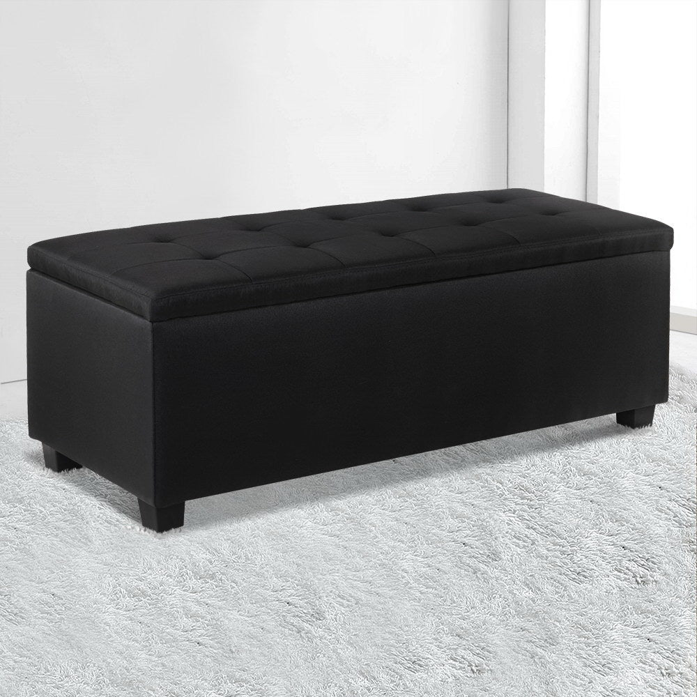 Artiss Storage Ottoman Blanket Box 97cm Linen Black Chez Guru