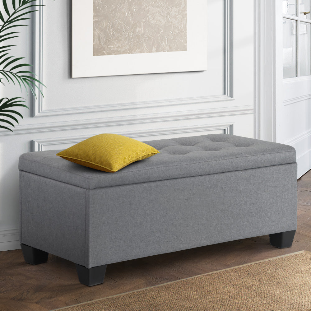 Artiss Storage Ottoman Blanket Box 97cm Linen Grey Chez Guru