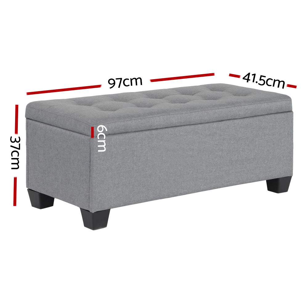 Artiss Storage Ottoman Blanket Box 97cm Linen Grey Chez Guru