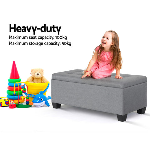 Artiss Storage Ottoman Blanket Box 97cm Linen Grey Chez Guru