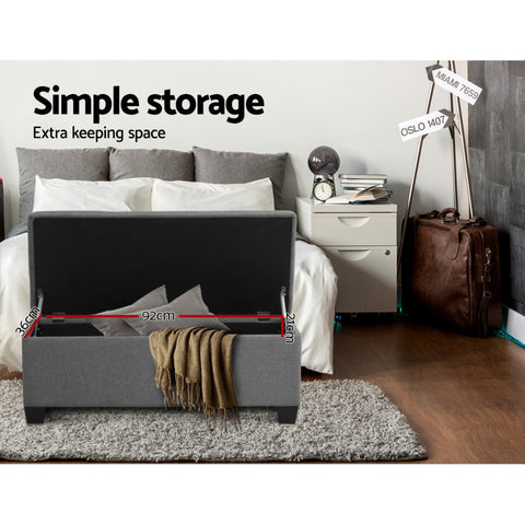Artiss Storage Ottoman Blanket Box 97cm Linen Grey Chez Guru