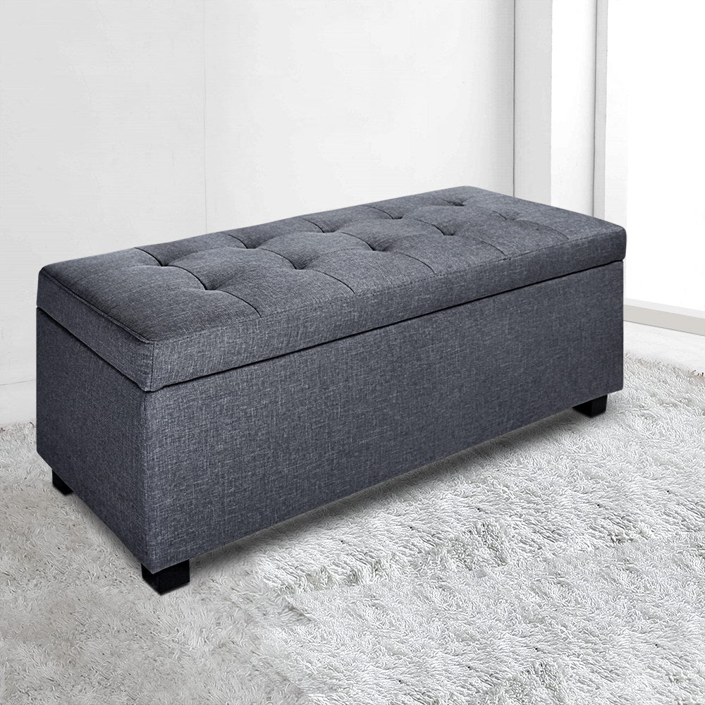 Artiss Storage Ottoman Blanket Box 97cm Linen Grey Chez Guru