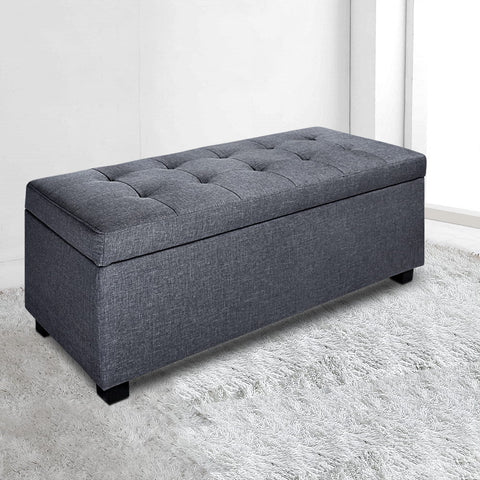 Artiss Storage Ottoman Blanket Box 97cm Linen Grey Chez Guru