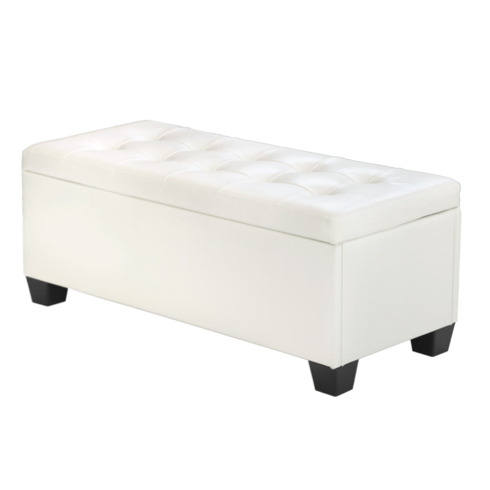 Artiss Storage Ottoman Blanket Box 97cm Leather White Chez Guru