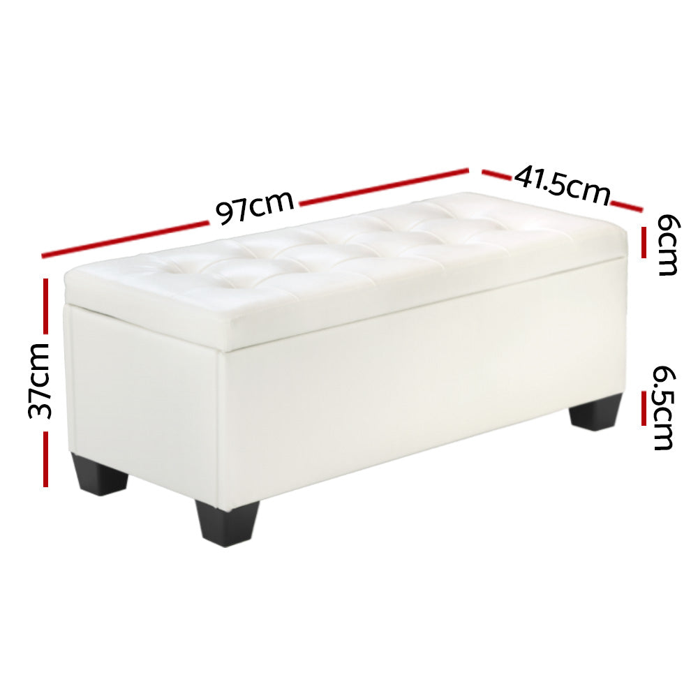Artiss Storage Ottoman Blanket Box 97cm Leather White Chez Guru