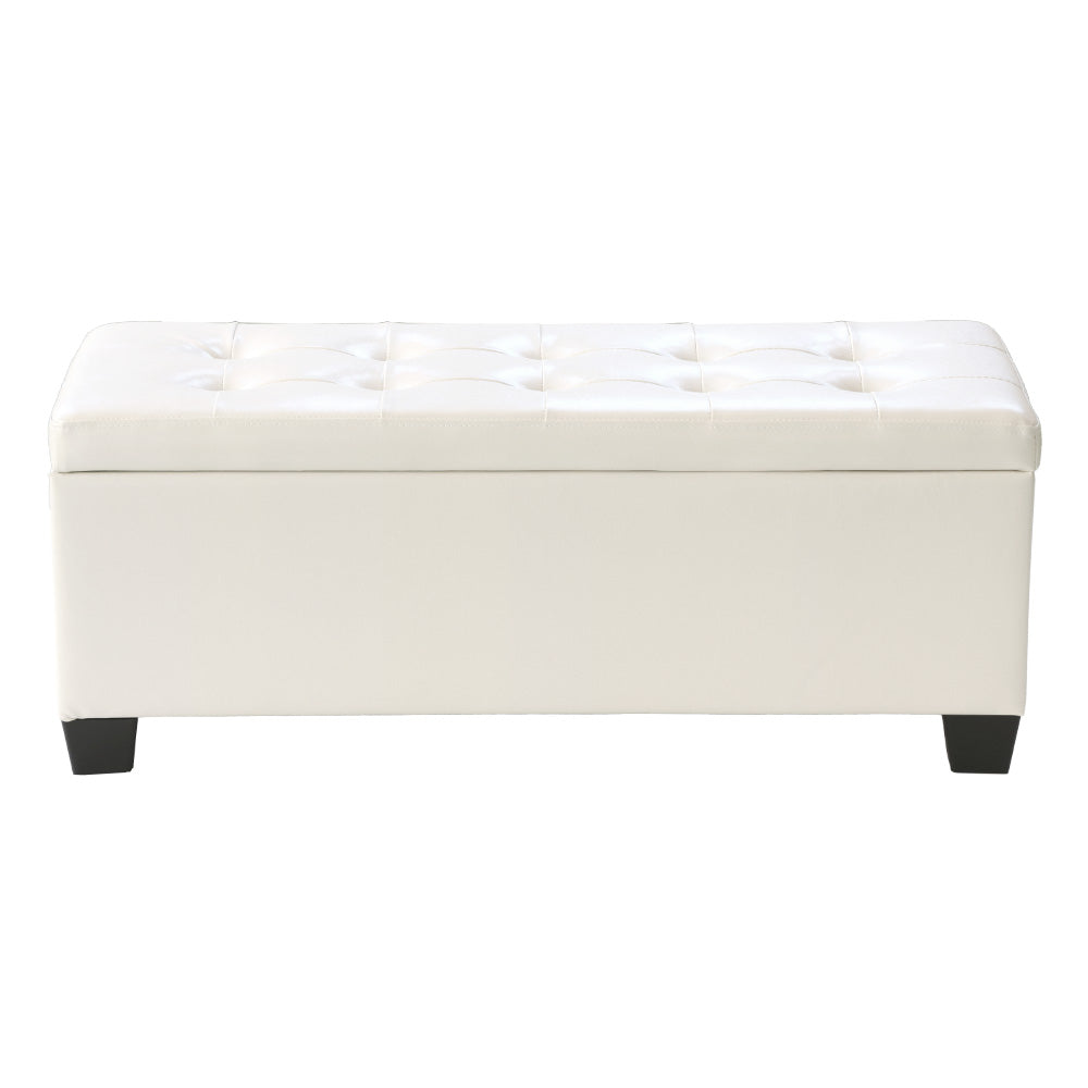 Artiss Storage Ottoman Blanket Box 97cm Leather White Chez Guru