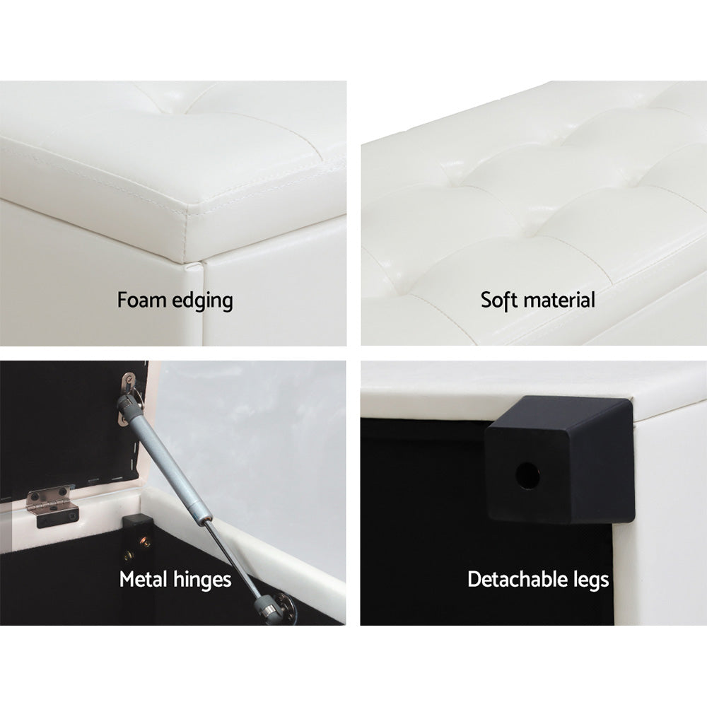 Artiss Storage Ottoman Blanket Box 97cm Leather White Chez Guru