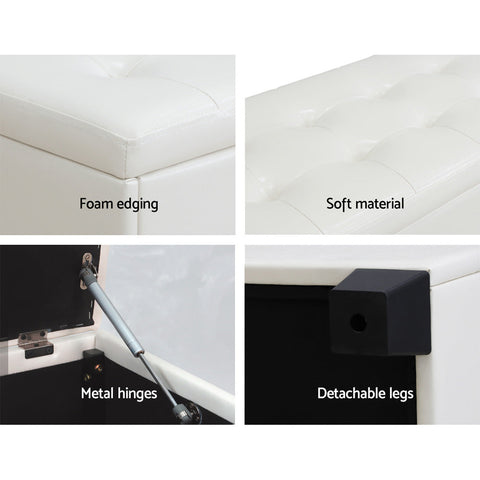 Artiss Storage Ottoman Blanket Box 97cm Leather White Chez Guru