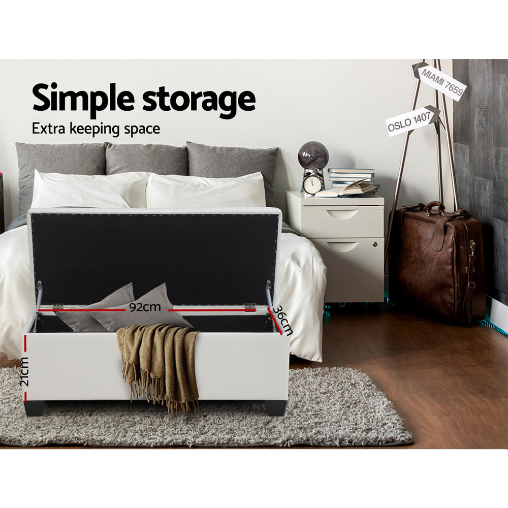 Artiss Storage Ottoman Blanket Box 97cm Leather White Chez Guru