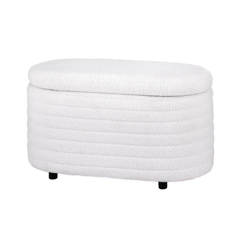 Artiss Storage Ottoman Blanket Box 87cm Boucle Fabric Oval - Chez Guru