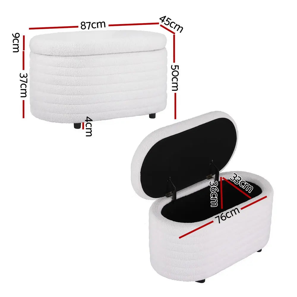 Artiss Storage Ottoman Blanket Box 87cm Boucle Fabric Oval - Chez Guru