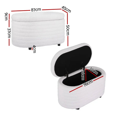 Artiss Storage Ottoman Blanket Box 87cm Boucle Fabric Oval - Chez Guru