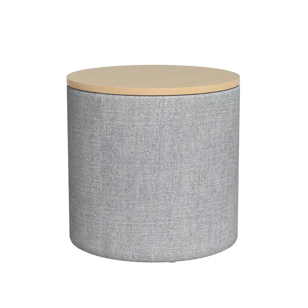 Artiss Storage Ottoman Blanket Box 40cm Linen Round Grey - Chez Guru