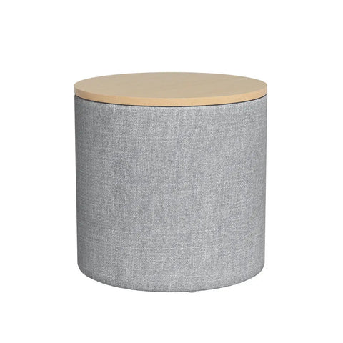 Artiss Storage Ottoman Blanket Box 40cm Linen Round Grey - Chez Guru