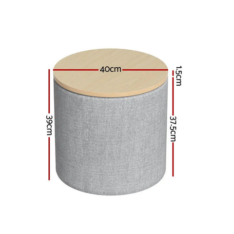 Artiss Storage Ottoman Blanket Box 40cm Linen Round Grey - Chez Guru