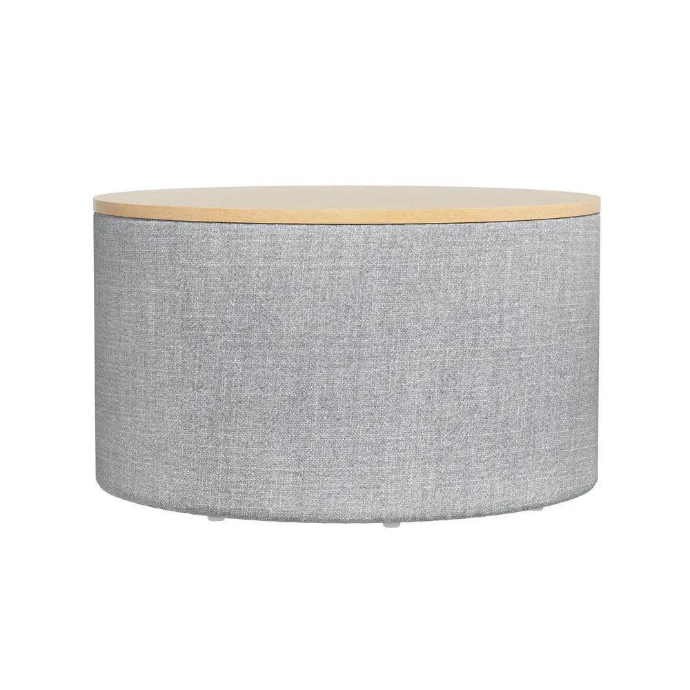 Artiss Storage Ottoman Blanket Box 60cm Linen Round Grey - Chez Guru