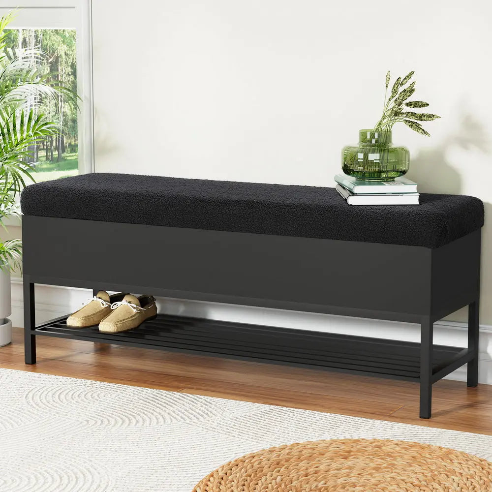 Artiss Storage Ottoman Blanket Box 110cm Boucle Shelf - Chez Guru