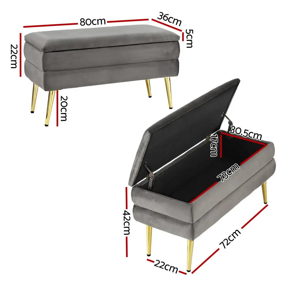 Artiss Ottoman Storage Foot Stool Velvet Grey - Chez Guru